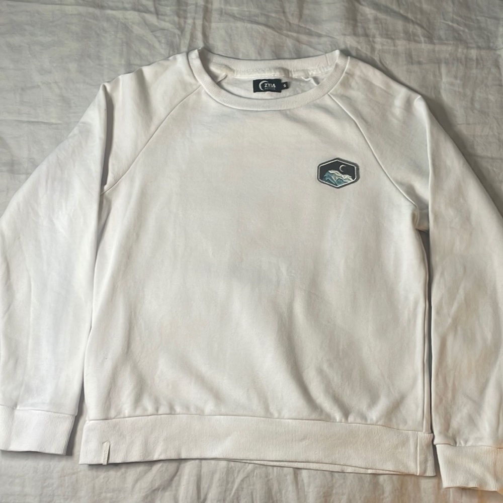 Zyia White Mountain Patch Crewneck Fleece Lined Sweater sz S - Picture 3 of 7